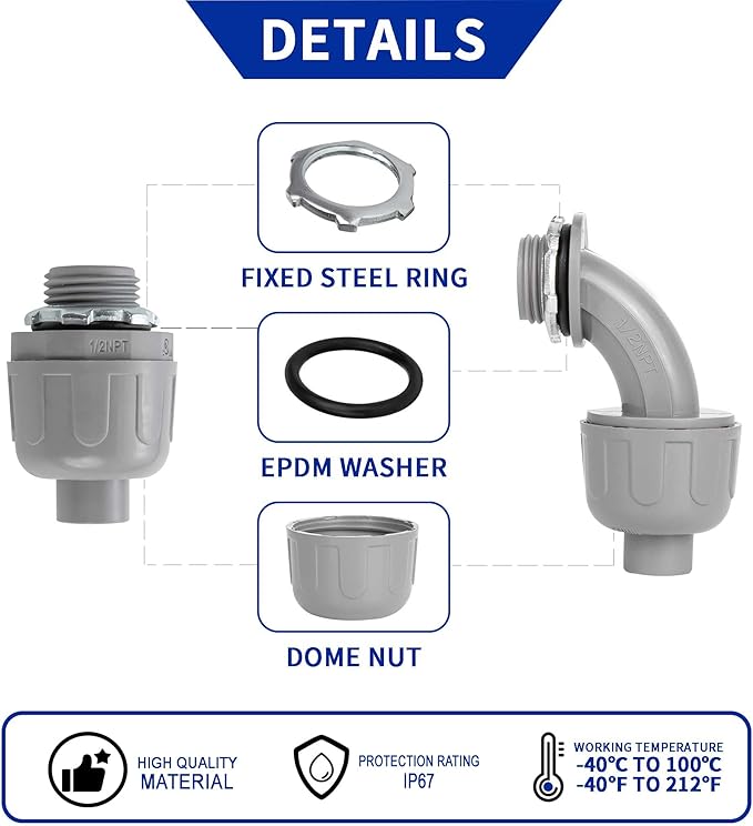 (1/2" Dia * 50 Feet) Yariwiz Flexible Electrical Conduit Liquid Tight PVC Conduit Kit with 5 PCS Coupling, 3 PCS Elbow and 10 PCS Strap, Sealtight Seal Flex Liquidtight Wire Outdoor Non Metallic Grey