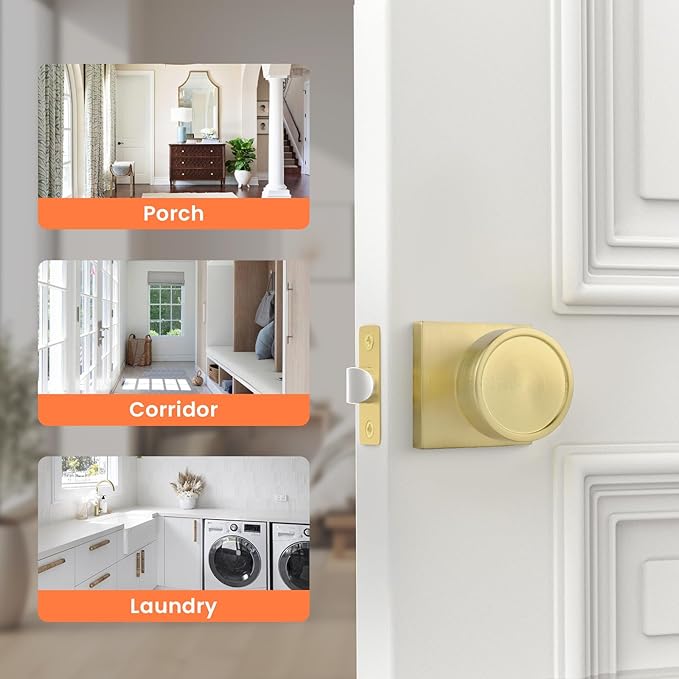 Haidms Gold Passage Door Knobs Interior, Zinc Alloy Brushed Gold Closet Door Knobs, Heavy Duty Round Brushed Brass Doorknobs for Hall Closet,Hallway(2 Pack)