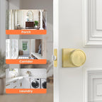 Haidms Gold Passage Door Knobs Interior, Zinc Alloy Brushed Gold Closet Door Knobs, Heavy Duty Round Brushed Brass Door Knob for Hall Closet,Hallway(5 Pack)