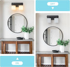 2 Light Modern Bathroom Light Fixtures Over Mirror, Black Vanity Lights for Bathroom Wall Sconces with Milky White Glass Shades, E26 Socket (Bulbs Not Included)