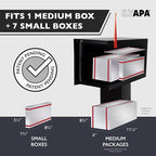 Ilyapa Modern Mailbox for Post Mount - Black with Gray Door Powder Coated Steel, Waterproof Letter Box for Parcels, with Recessed Magnetic Close Door