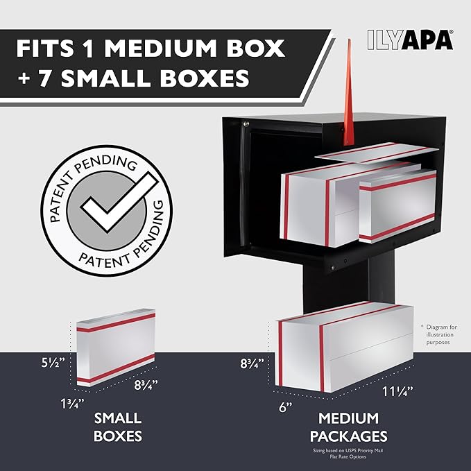 Ilyapa Large Mailbox Post Mount, Corrosion Resistant Powder Coated Black Mailbox, Modern Steel Design Mailboxes for Outside with Recessed Magnetic Close Door