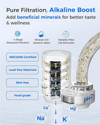 [Alkaline] Waterdrop Water Filter for Sink Faucet, Filter Life Reminder, 320 Gallon Tap Water Filter for Kitchen Sink, NSF Certified Reduces Chlorine, Faucet Mount Water Filtration System, 1 Filter