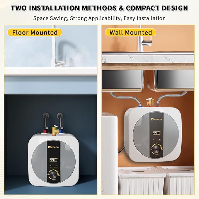 2.5 Gallons Under Sink Hot Water Heater, 110V 1500W Mini Tank Instant Water Heater With Digital Display Pressure Release Vavle Under For Bathroom Kitchen Hair Salon RV(White)