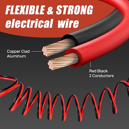 14 Gauge Wire, 14 AWG Electrical Wire Cable, 2 Conductors Red Black Wire, Copper Clad Aluminum(CCA) Flexible PVC Extension Cord for Speaker, Hookup LED Strips, Automotive 12V/24V DC (100FT)