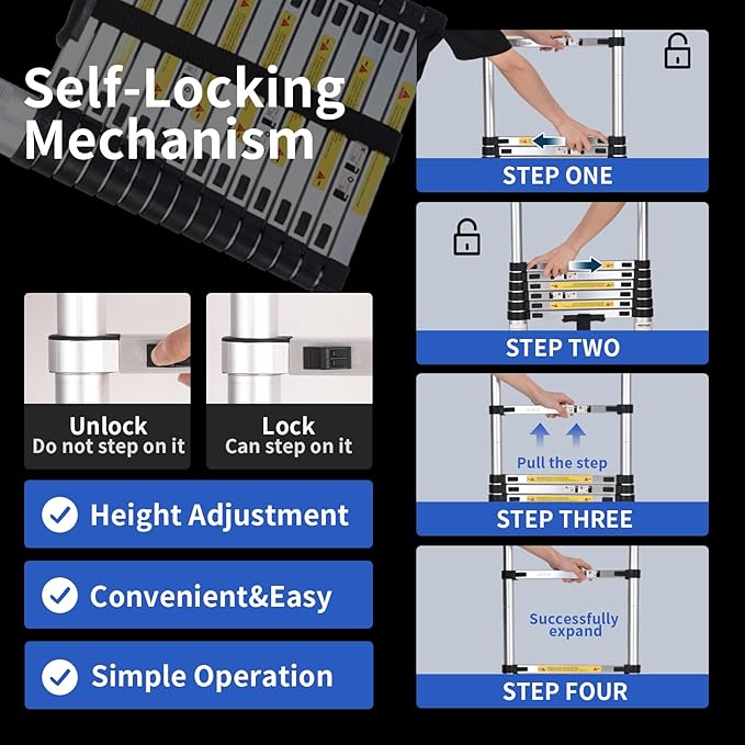 JADDUO Aluminum Telescoping Ladder - 16.5 FT Extension Ladder with 2 Triangle Stabilizers for Attic, RV, Home & Travel