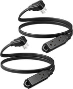 DEWENWILS 3 Outlet Extension Cord with Flat Plug, 3FT 16/3 Awg Grounded Power Cable for Indoor Use, SPT-3 Cord, Black, ETL Listed, 2 Pack…
