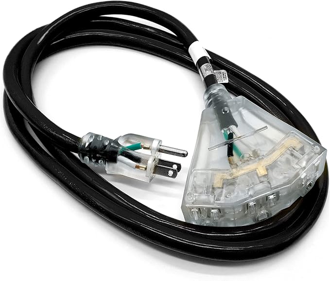 Outdoor Extension Cord Waterproof (6 ft) 12 Gauge Heavy Duty Extension Cord Splitter - Lighted Outdoor Extension Cords with Multiple Outlets - Watts Wire - 6' Grounded - extensiones electricas