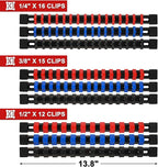 Mayouko 9PCS 1/4",3/8",1/2"Drive ABS Socket Organzier, Socket Rail Holders for Tool Chest, Cart, Toolbox, 1/4"x 48 Clips, 3/8"x 45 Clips, 1/2"x 36 Clips