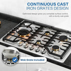 ROBAM G513 Gas Cooktop 30", Premium 5-Burner Design with 20,000 BTU Turbo Heat Wok Burner, Seamless Stainless Steel Finish, Brass Burners, Dual Fuel for Modern Kitchens