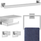 5-Pieces Brushed Nickel Bathroom Hardware Accessories Set,16 Inch Towel Bar Set,Stainless Steel Bathroom Hardware Set Towel Holder Set for Bathroom,Wall-Mounted Bathroom Accessories Kit