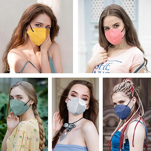HUHETA 50 Packs KN95 Face Mask 5-Ply Breathable & Comfortable Filter Safety Mask (50PCS-MTC I Color)