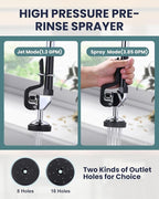 36" Height Commercial Faucet Wall Mount with Sprayer 8" Adjustable Center 10" Swing Spout, Kitchen Sink Faucet with Pull Down Pre-Rinse Sprayer for Restaurant Industrial Kitchen, Chrome