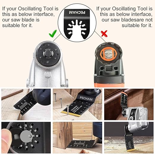 Oscillating Saw Blades, PECHAM 64PCS Professional Universal Titanium Multitool Blades for Wood Plastics Metal Quick Release Multi Tool Kits Fit Rockwell Ridgid Ryobi Milwaukee Chicago Craftsman