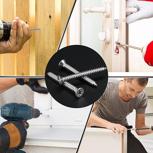 Black Oxide 100 PCS #8X1 Stainless Steel Phillips Flat Head Wood Screws,Stainless Steel 18-8 A2(304) Screw,Home Screw Kit by QISHENG