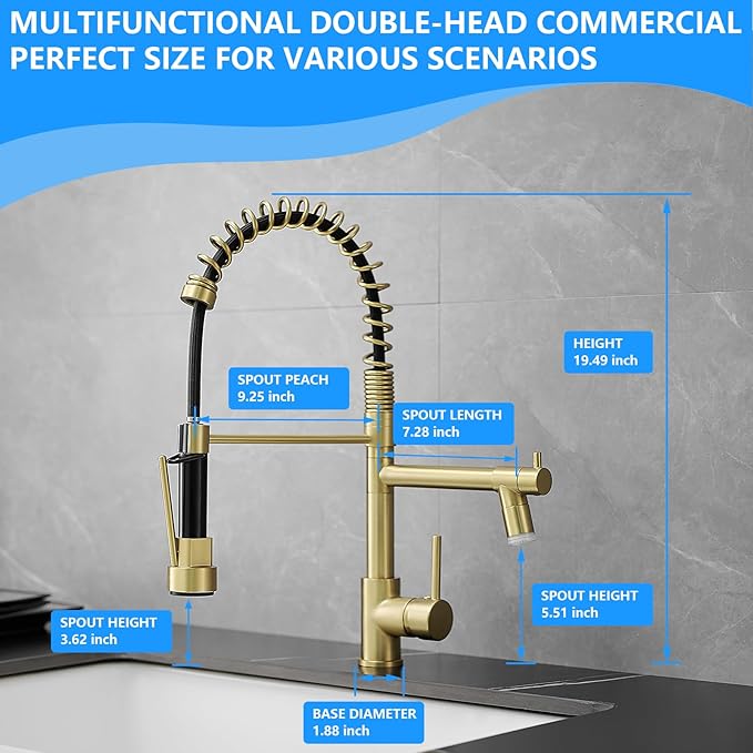 Gold Kitchen Faucet with Sprayer AIMADI,Modern Single Handle Spring Gold Kitchen Sink Faucet