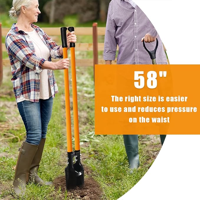 VNIMTI Post Hole Digger Tool, Heavy Duty Post Hole Digger with Fiberglass Handle, 58 Inches