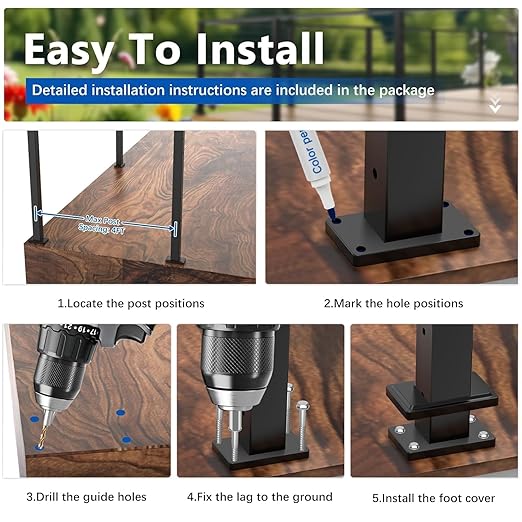 36" T304 T-drilled Cable Railing Corner Post(Post 35"x2"x2"), Three Sides Wire Railing Post with Cable Grommets, Fixed Top Mount Stainless Steel Black Finish Deck Staircase Post