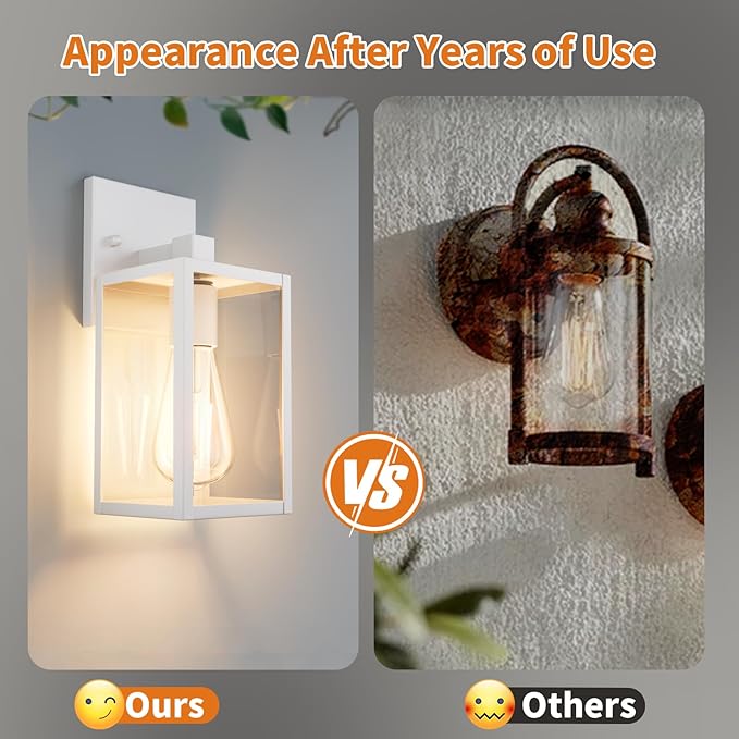 2 Pack White Exterior Lighting Fixtures Wall Mount, Outside Front Porch Lights for House, Outdoor Lantern Lamp, Waterproof Wall Sconce Lights, Coach Light for Garage Entryway