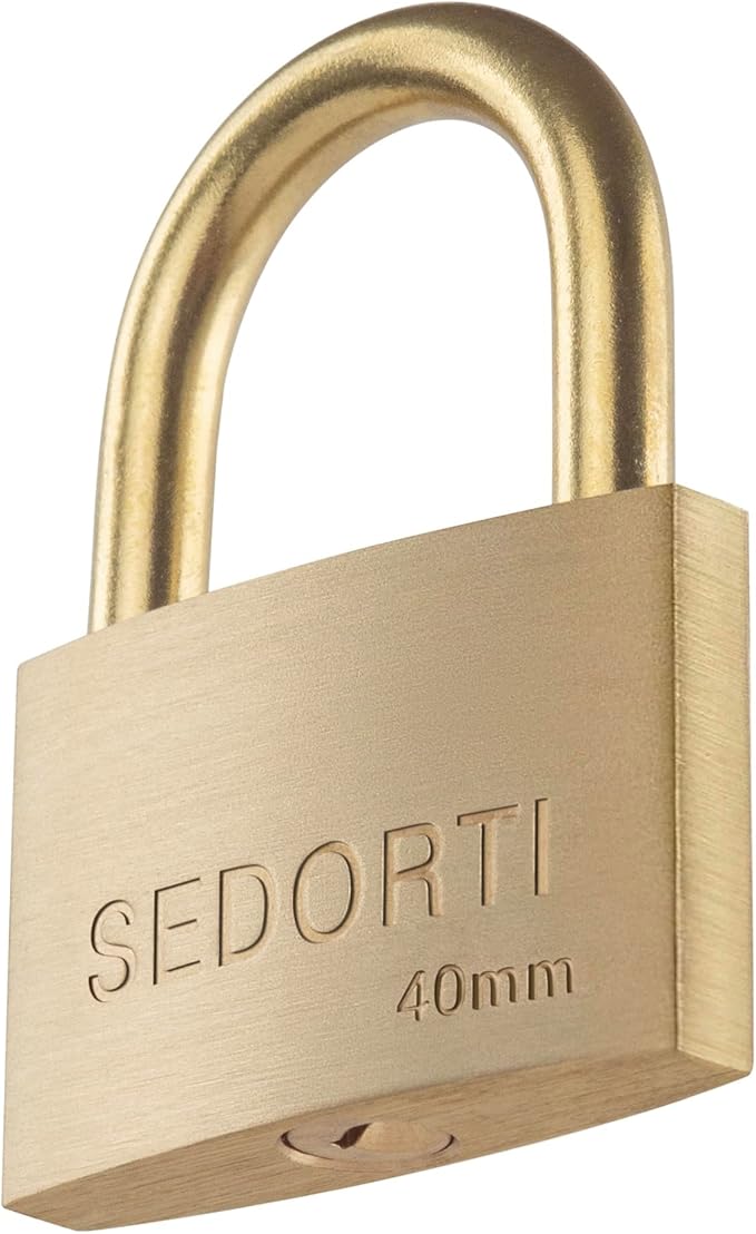 Rust Proof Lock, Solid Brass Padlock with Brass Shackle, 1-1/2" Wide, Light Duty Small Marine Grade Padlock