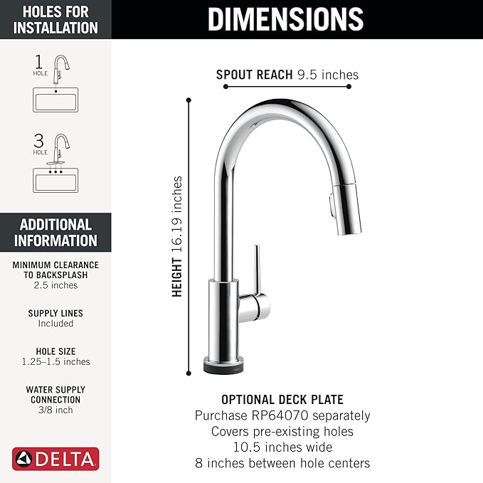 Delta Trinsic Touchless Kitchen Faucet with Touch Technology, Chrome Kitchen Sink Faucet with Pull Down Sprayer, Single Hole, Chrome 9159TL-DST