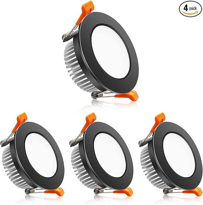 2 Inch LED Downlight, Recessed Lighting Dimmable Ceiling Light, 3W, 2700K Ultra Warm White, CRI80 with LED Driver(35W Halogen Equivalent), Black 4 Pack