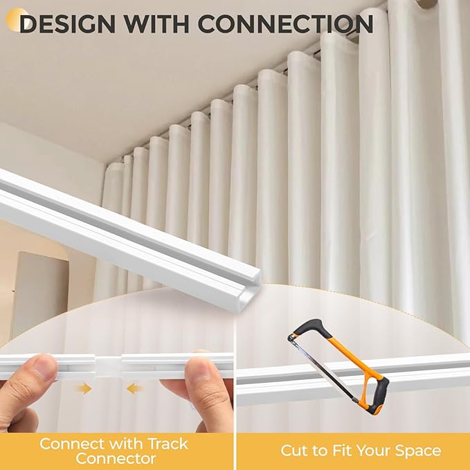 10.8FT Self Adhesive Ceiling Curtain Track No Drill, Curtain Track Ceiling/Wall Mount, Unbendable & Cuttable Track Curtain Rod for RV, Windows, Living Room, Bedroom