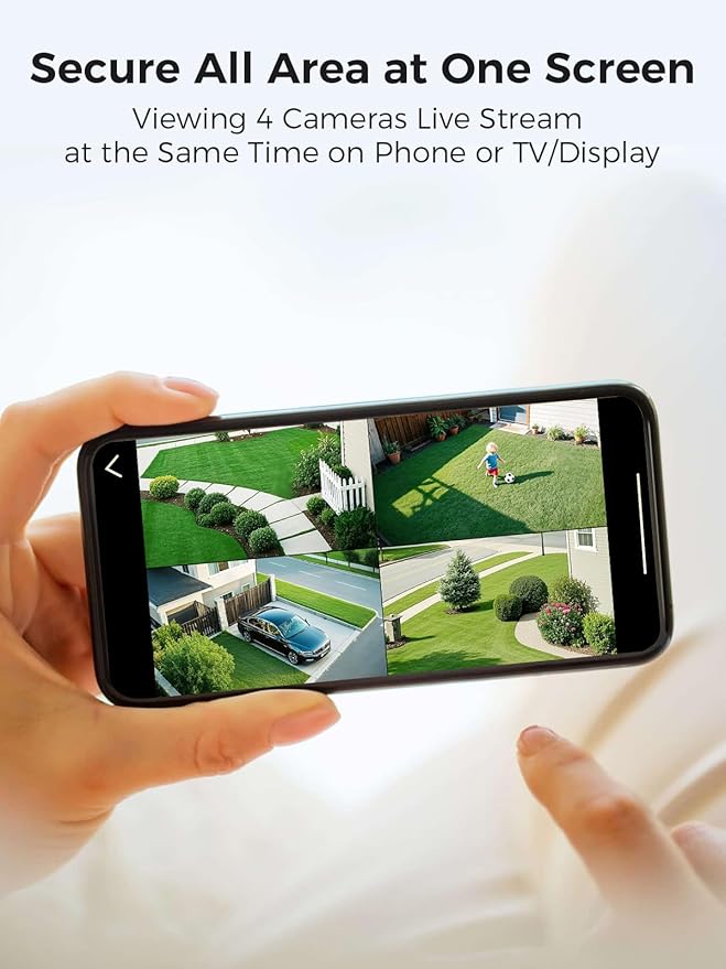 Solar Wireless Security Camera System, Home Security Camera System Outdoor, No Subscription, Solar Powered, 2.4G & 5G WiFi 4 Cam Kit, 4MP Color Night Vision, 360° Pan & Tilt, Two-Way Talk, IP66