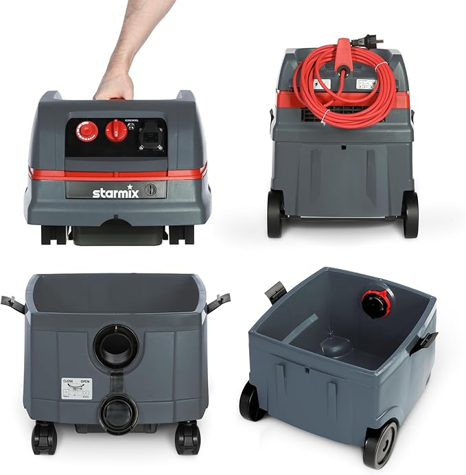 Starmix 1625 "Powerhouse Top 6.6 Gallons/25L, High Performance Multi-Use Portable Dust Extractor - Wet/Dry - Auto Self-Clean Filter System - HEPA Certified, 103464