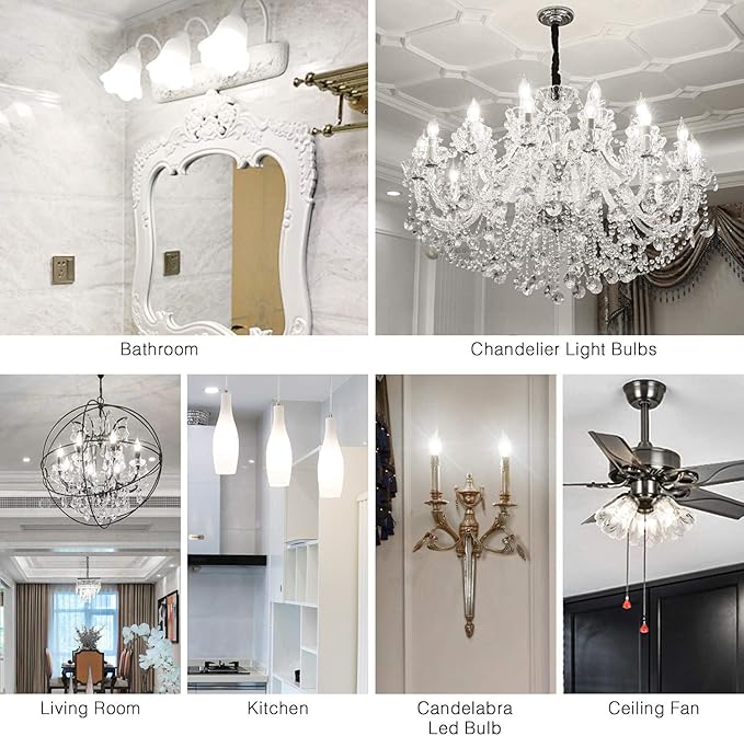 E12 Dimmable Candelabra LED Bulbs 40 Watt Candle Bulb 4000K Daylight Chandelier Light Bulb 4W Type B Light Bulb for Chandelier,Frosted Glass,400LM,6 Pack