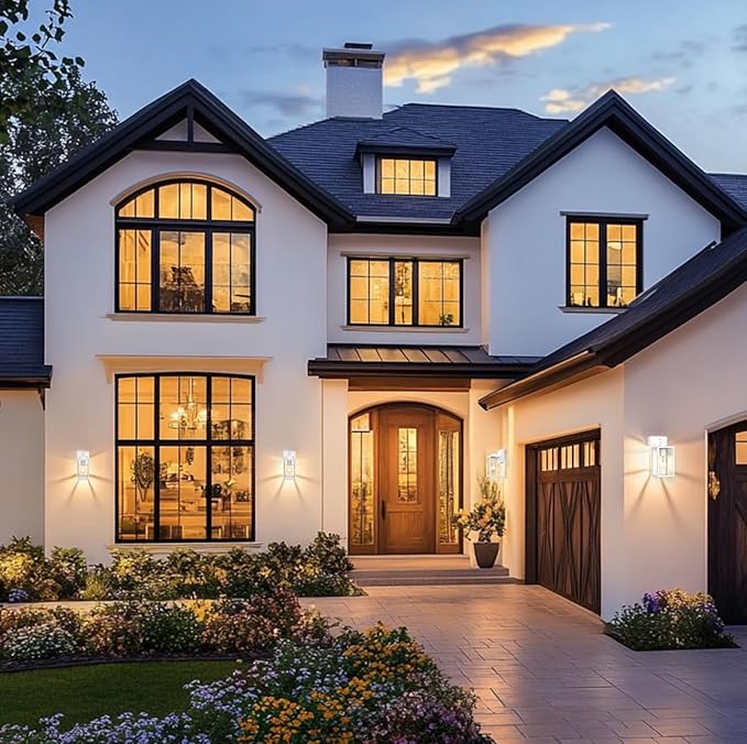 PARTPHONER Dusk to Dawn Outdoor Light Fixtures, 2-Pack Sensor Porch Lights, Waterproof Exterior Wall Sconce Lighting Lamp, Waterproof Wall Lantern for House, Doorway, Garage (White)