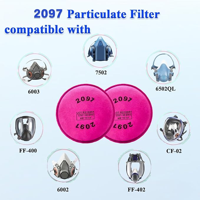 32PCS 2097 Particulate Filter,Installed on 2091 Filter Retainer Replacement Cotton for 6000 6200 6800 7000 7502 FF-400 Series Respirator,Use for Against,Torch Cutting,16PACK
