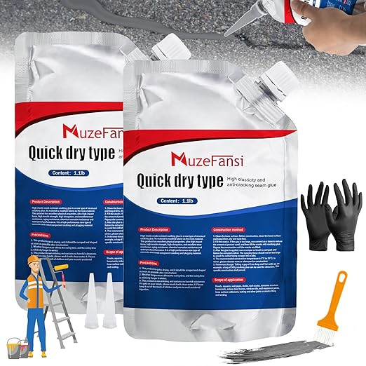 Concrete Crack Sealant, Self-Leveling Waterproof Cement Filler, Fast-Drying Crack Repair Glue for Driveways, Sidewalks, Walls, Floors, Garage – Indoor & Outdoor Use (2 Pack)
