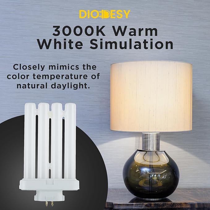 Diodesy- FML27/30K/2PK Fluorescent 27W 3000K Warm White Quad Tube FML CFL Plugin Light Bulbs, 4-Pin GX10Q-4 Base, 3000K-Warm White 2 Pack