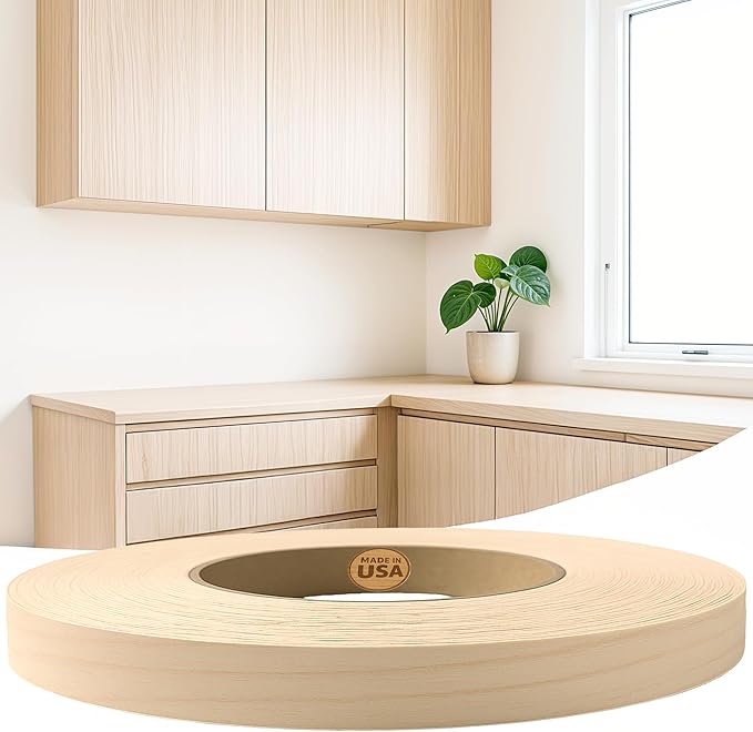 Edge Supply Birch 1/2 in x 250 ft Roll – Pre-Glued Iron On Wood Veneer Tape – Wood Veneer Edge Banding Tape with Hot Melt Adhesive, Smooth Sanded Finish Ideal for Furniture & DIY, Made in USA