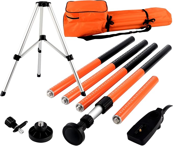 KEZERS Laser Level Pole with Tripod,12Ft./3.7M Telescoping Pole for Laser Levels,1/4”-20 Laser Mount for Rotary and Line Laser Level,Adjustable Pole and Tripod with 5/8”-11 Threaded Adapter-FLP370B