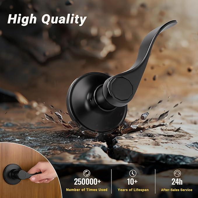 Knobonly 5 Pack Matte Black Pasage Door Levers Interior Door Handles for Hallyway andCloset Door Knobs Keyless Black Door Handles with Lock, Zinc Alloy Reversible for Right/Left