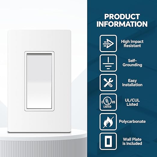 ThunderWay Matte White Single Pole Decorator Light Switch with Screwless Wall Plate, 15 A 120/277 V, ON/Off Rocker Paddle Interrupter, Self-Grounding, Residential Grade, UL Listed (30 Pack)