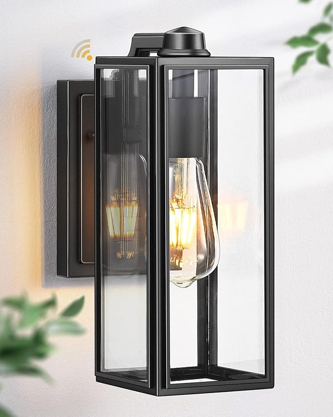 VIANIS Dusk to Dawn Outdoor Wall Lanterns,Black Exterior Light Fixture Wall Mount for House Front Porch,Anti-Rust Aluminium Modern Outdoor Coach Lantern with Tempered Glass Shade for Garage