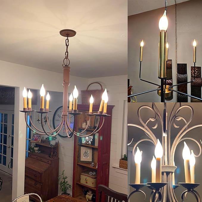 E12 Dimmable LED Bulb 6W Candelabra Bulbs 60 Watt E12 Light Bulbs 2700K Warm White Frosted Chandelier Light Bulbs for Vanity, Bent Tip Small Base Type b Bulbs, 6 Pack