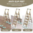 5 Step Ladder, Folding Step Stool, Lightweight Aluminum Foldable Ladder for 10 Foot High Ceiling with Anti-Slip Wide Sturdy Pedal and Handgrip, Multi-Use for Home (300 lbs Capacity) - Champagne Gold