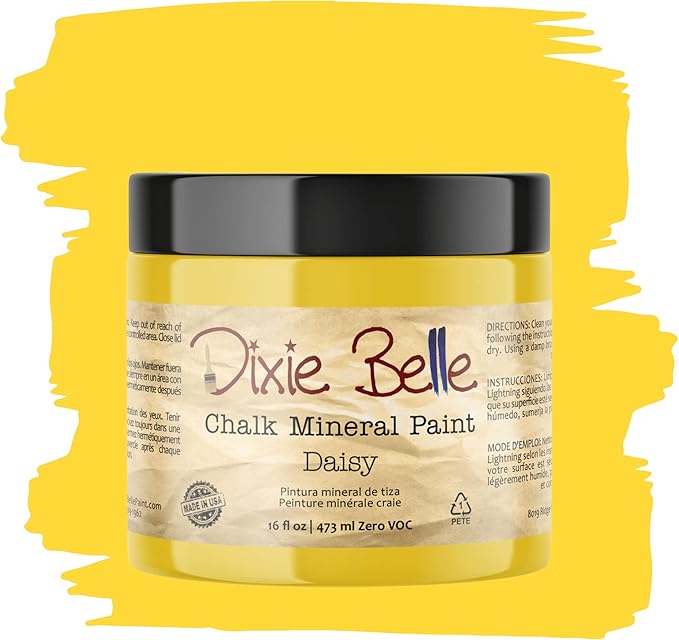 Dixie Belle Paint Company Chalk Finish Furniture Paint - Daisy (16oz) - Matte Vibrant Yellow Chic Chalk Mineral DIY Furniture Paint