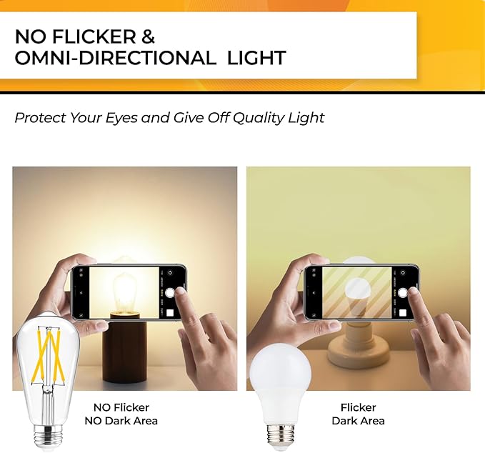 Hizashi LED Edison Bulbs, 6W, Equivalent 60W, 3000K Soft White, Dimmable E26 LED Bulb, 95+ CRI 700 Lumens, ST19 Vintage Light Bulbs, Clear Glass, Pack of 6