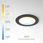 ASD 6 Pack LED Recessed Lighting 4 Inch 9W, 5 CCT 2700K-5000K CRI90+, IC Rated Ultra Thin Dimmable Ceiling Lights with J Box, Canless Wafer Downlight, Round Slim Panel Light, Energy Star ETL, Bronze