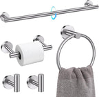 TQKAG Brushed Nickel 5 Piece Bathroom Hardware Accessories Set 23.6" SUS304 Stainless Steel Bathroom Towel Bar Holder Sets Double Post Pivoting Toilet Paper Holder Set Wall Mounted