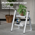 Taranta 2 Step Ladder,Aluminum Lightweight Folding 2 Step Stool with Anti-Slip Wide Pedal,330lbs Capacity Step Ladder for Household,Kitchen,Office - Silver