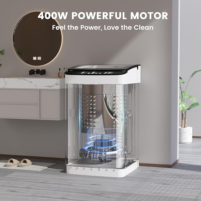 Zynkez 25lbs Portable Washing Machine, Fully Automatic Washing Machine with LED Display, 10 Wash Cycles, 26 Mins Quick Wash, 24H Delay Start, Clothes Washer with Drain Pump for Apartment, RV, Camp