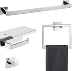 4-Piece Bathroom Hardware Set Chrome Bath Towel Bar Holder Sets Wall Mounted Stainless Steel Square Bathroom Accessory Kit, Polished Chrome 23.6 Inch