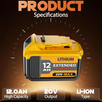 4-Pack 12000mAh Replacement for Dewalt 20V Max Battery, Lithium-Ion Long Lasting Power Compatible with Dewalt DCB203 DCB204 DCB205 DCB206 DCB207 DCD/DCF/DCG Series Cordless Tools