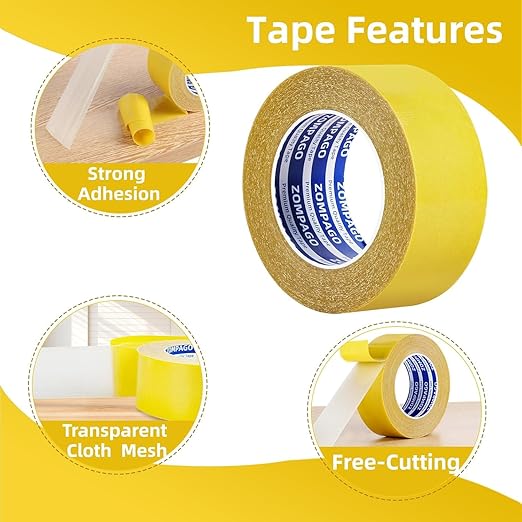 Heavy Duty Double Sided Mounting Tape, 2inx33FT, Clear Mesh Grip, Extra Strong Adhesive for Carpets, Wall Mounting, Picture Hanging and DIY Projects,Hand Tearable,Weatherproof